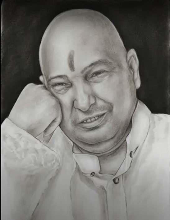 Guruji portrait with charcoal pencil